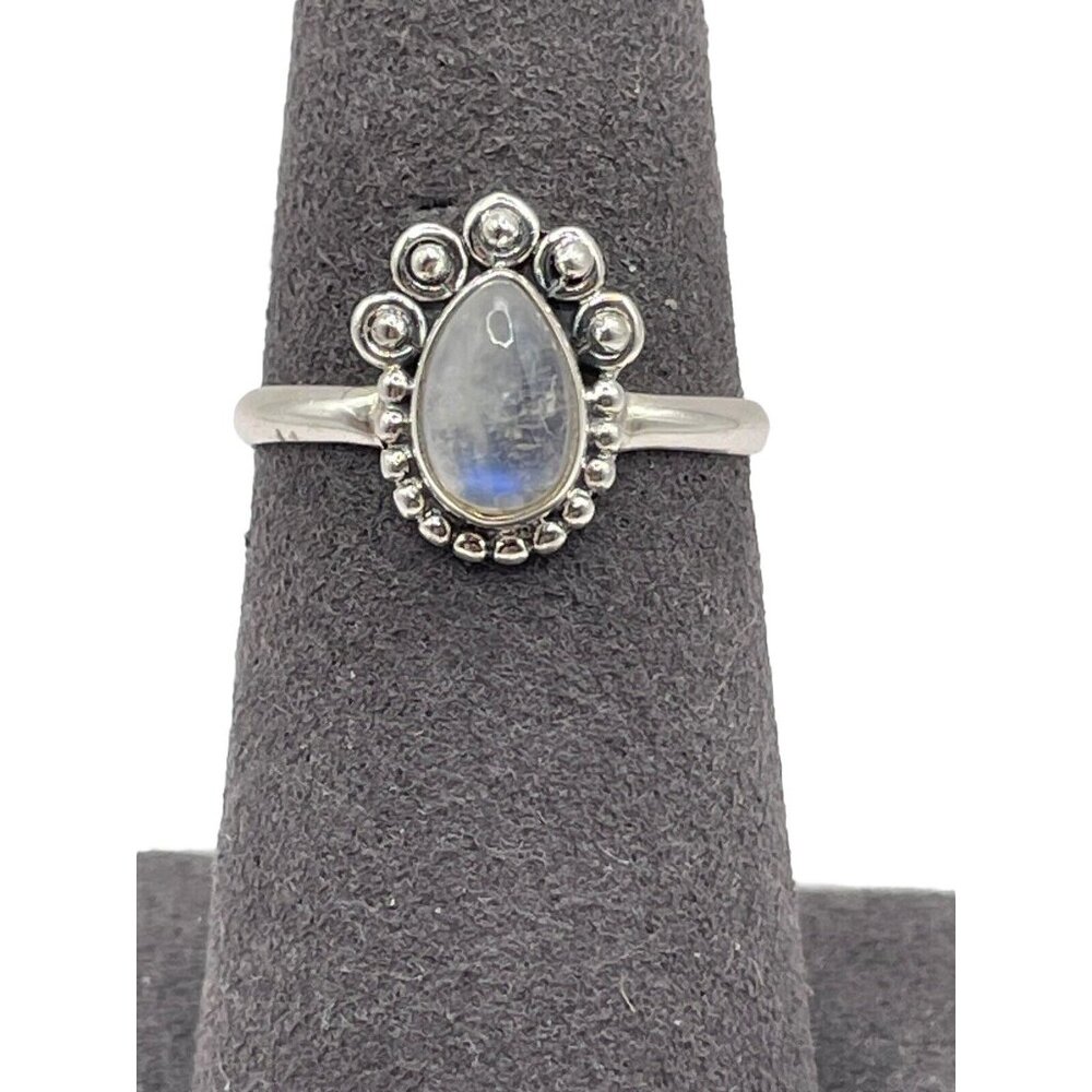Sterling Silver‎ 925 Ring Faux Moonstone Teardrop Rainbow Glow Swirl Size 6.25